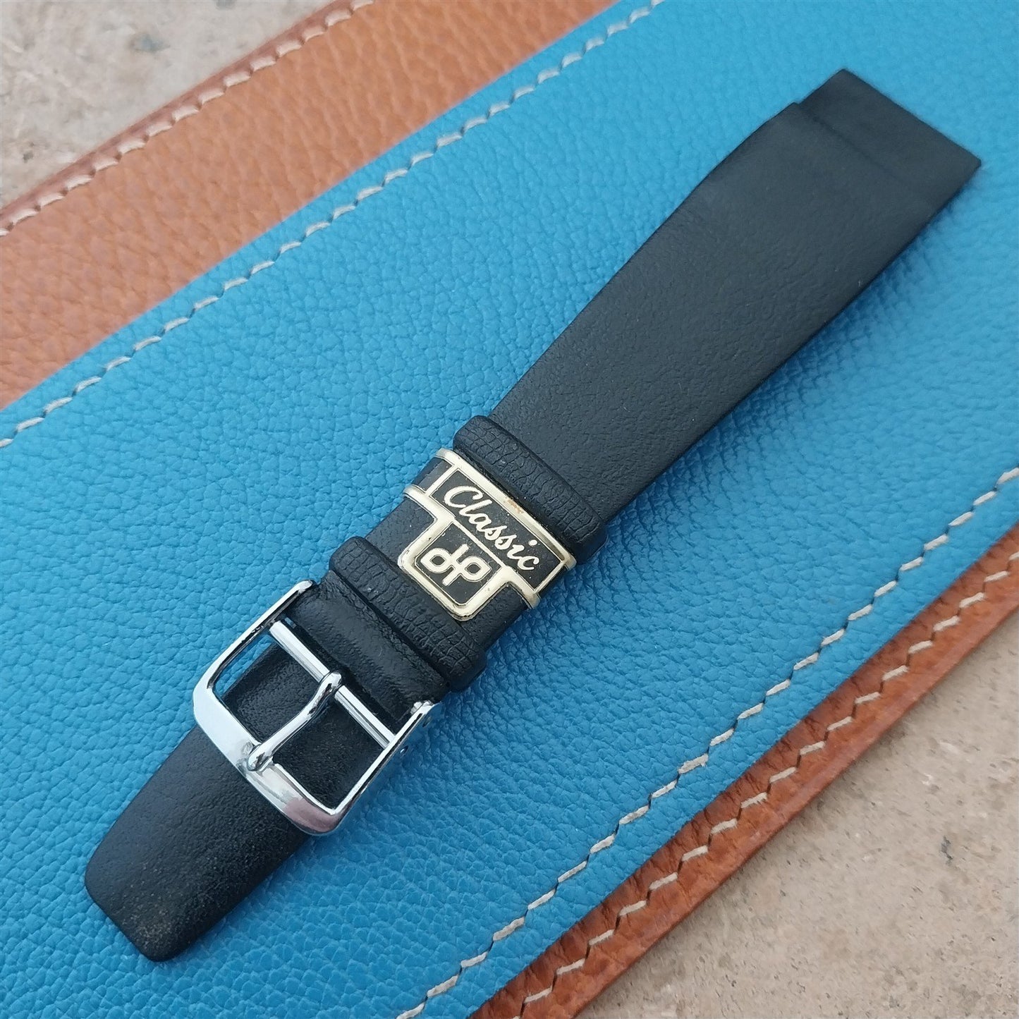 1960s 20mm Black Faux Leather Classic Tapered Unused Vintage Watch Strap
