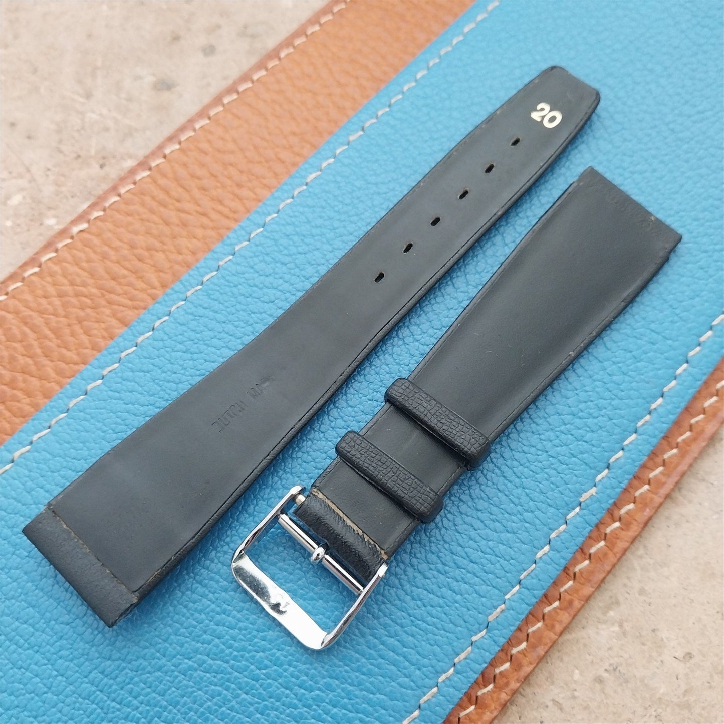 1960s 20mm Black Faux Leather Classic Tapered Unused Vintage Watch Strap