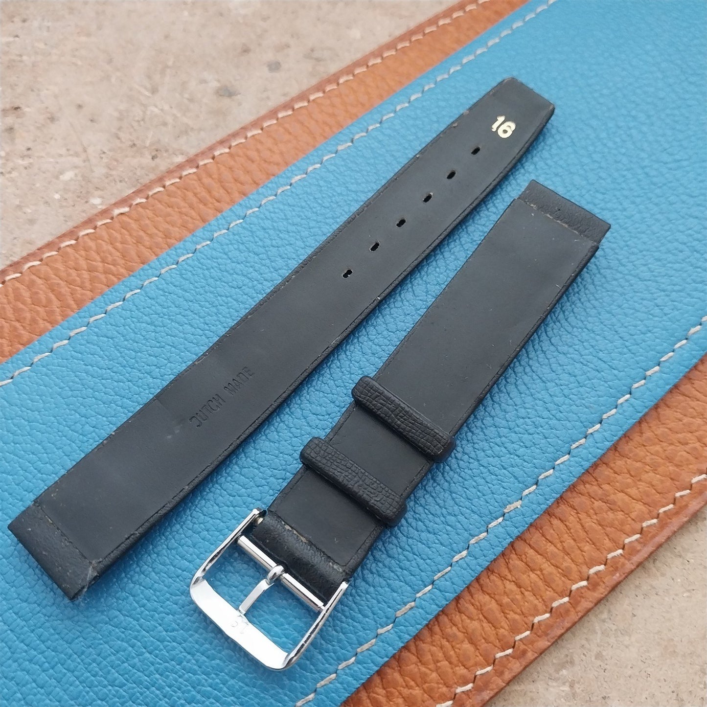 1960s 16mm Black Faux Leather Classic Tapered Unused Vintage Watch Strap
