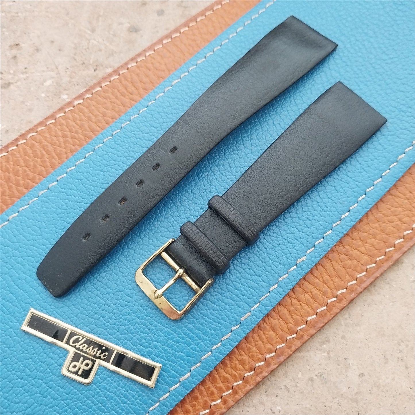 1960s 20mm Black Faux Leather Classic Tapered Unused Vintage Watch Strap