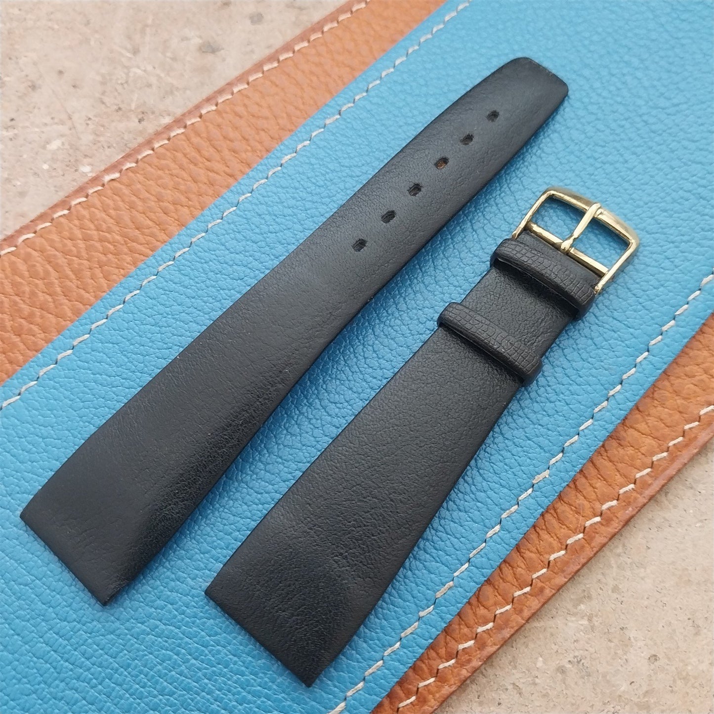 1960s 20mm Black Faux Leather Classic Tapered Unused Vintage Watch Strap