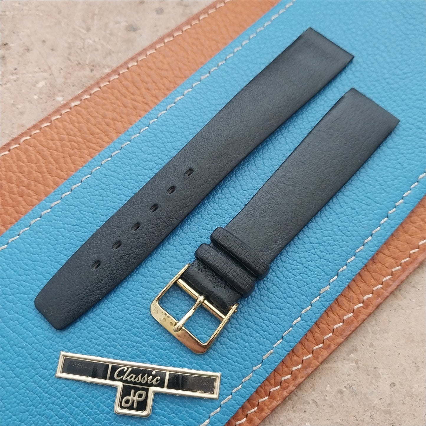 1960s 18mm Black Faux Leather Classic Tapered Unused Vintage Watch Strap