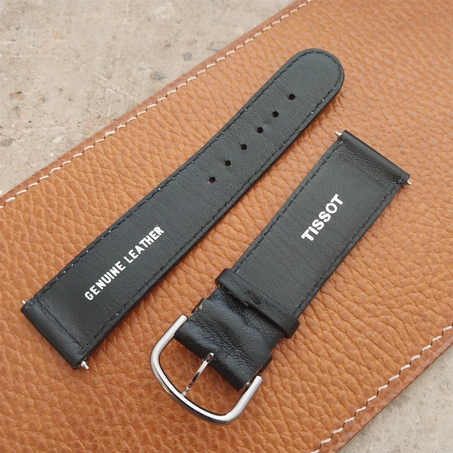 22mm Tissot nos Unused Vintage Leather Watch Strap & Logo Buckle