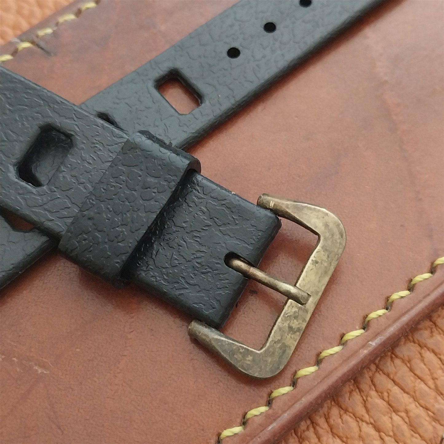 Vintage 20mm Classic Skindiver Black Unused Aqua GS Watch Strap & Brass Buckle
