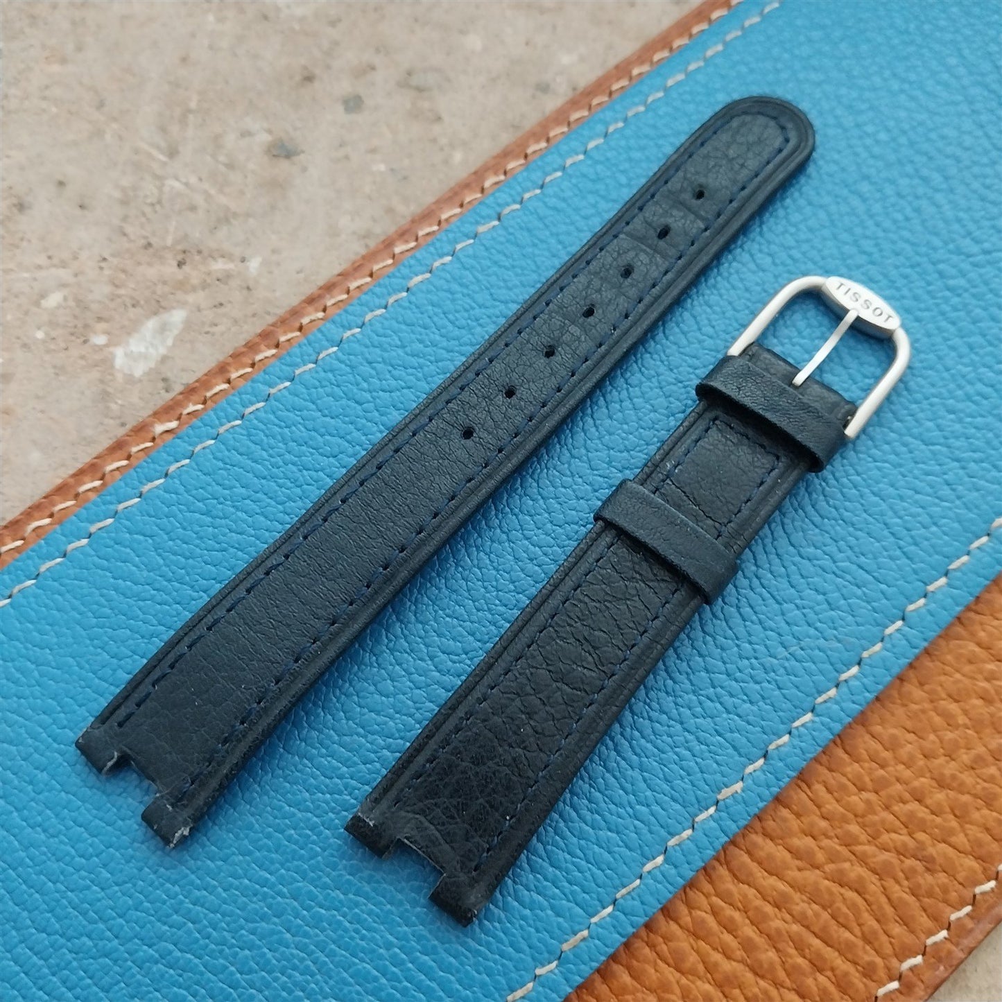 Tissot Rock Watch nos Unused Vintage Blue Leather Watch Strap & Logo Buckle