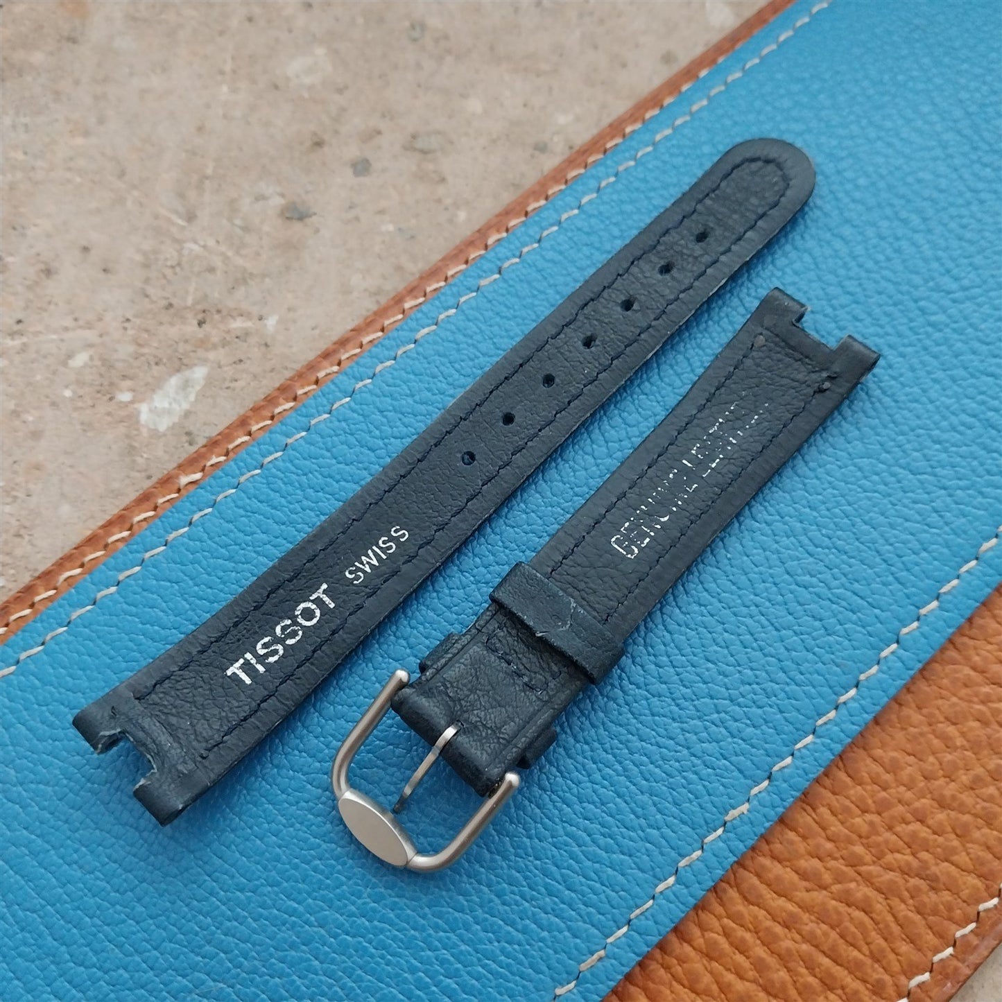 Tissot Rock Watch nos Unused Vintage Blue Leather Watch Strap & Logo Buckle