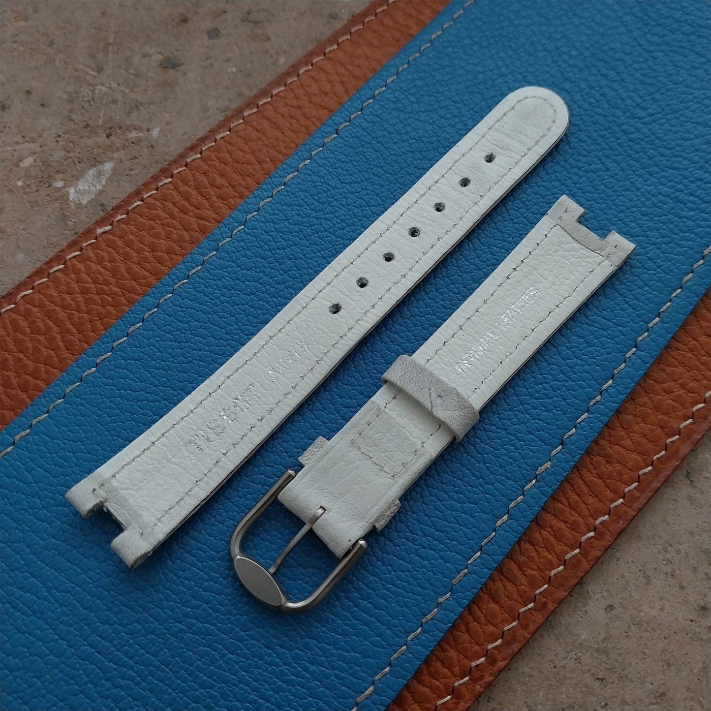 Tissot Rock Watch nos Unused Vintage White Leather Watch Strap & Logo Buckle