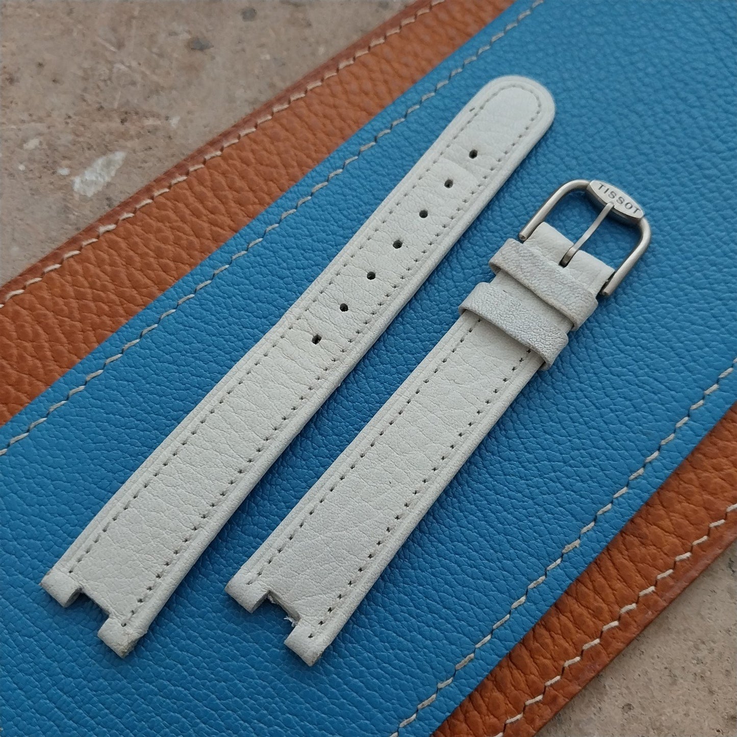 Tissot Rock Watch nos Unused Vintage White Leather Watch Strap & Logo Buckle