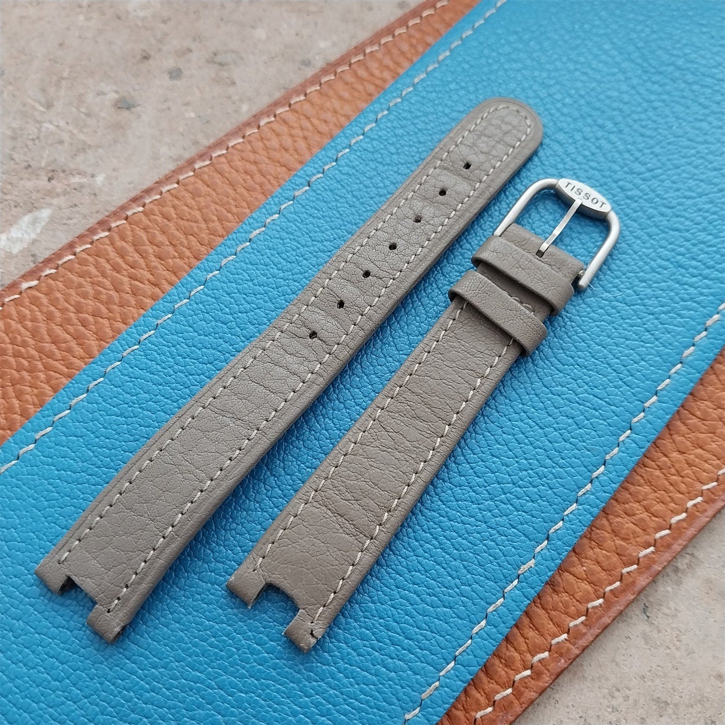 Tissot Rock Watch nos Unused Vintage Taupe Leather Watch Strap & Logo Buckle