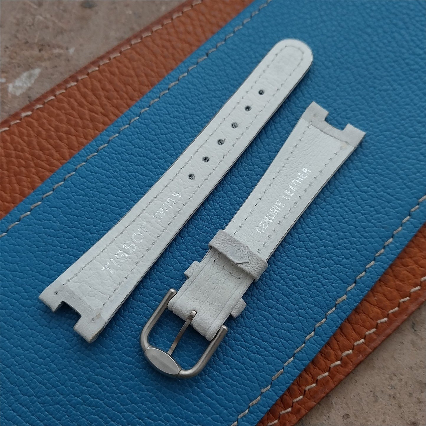 Tissot Rock Watch nos Unused Vintage White Leather Watch Strap & Logo Buckle