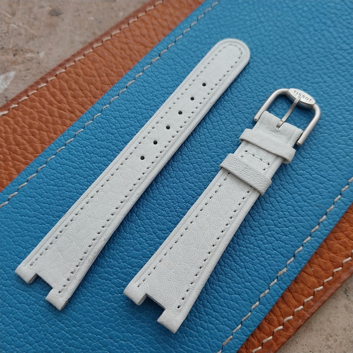 Tissot Rock Watch nos Unused Vintage White Leather Watch Strap & Logo Buckle