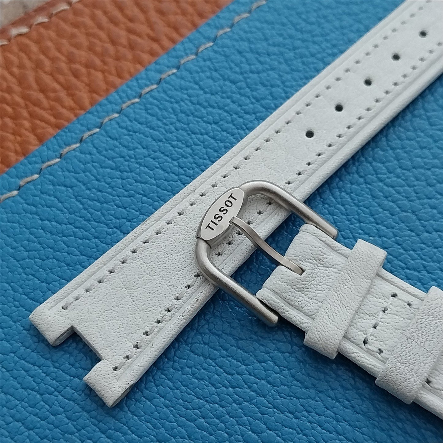 Tissot Rock Watch nos Unused Vintage White Leather Watch Strap & Logo Buckle