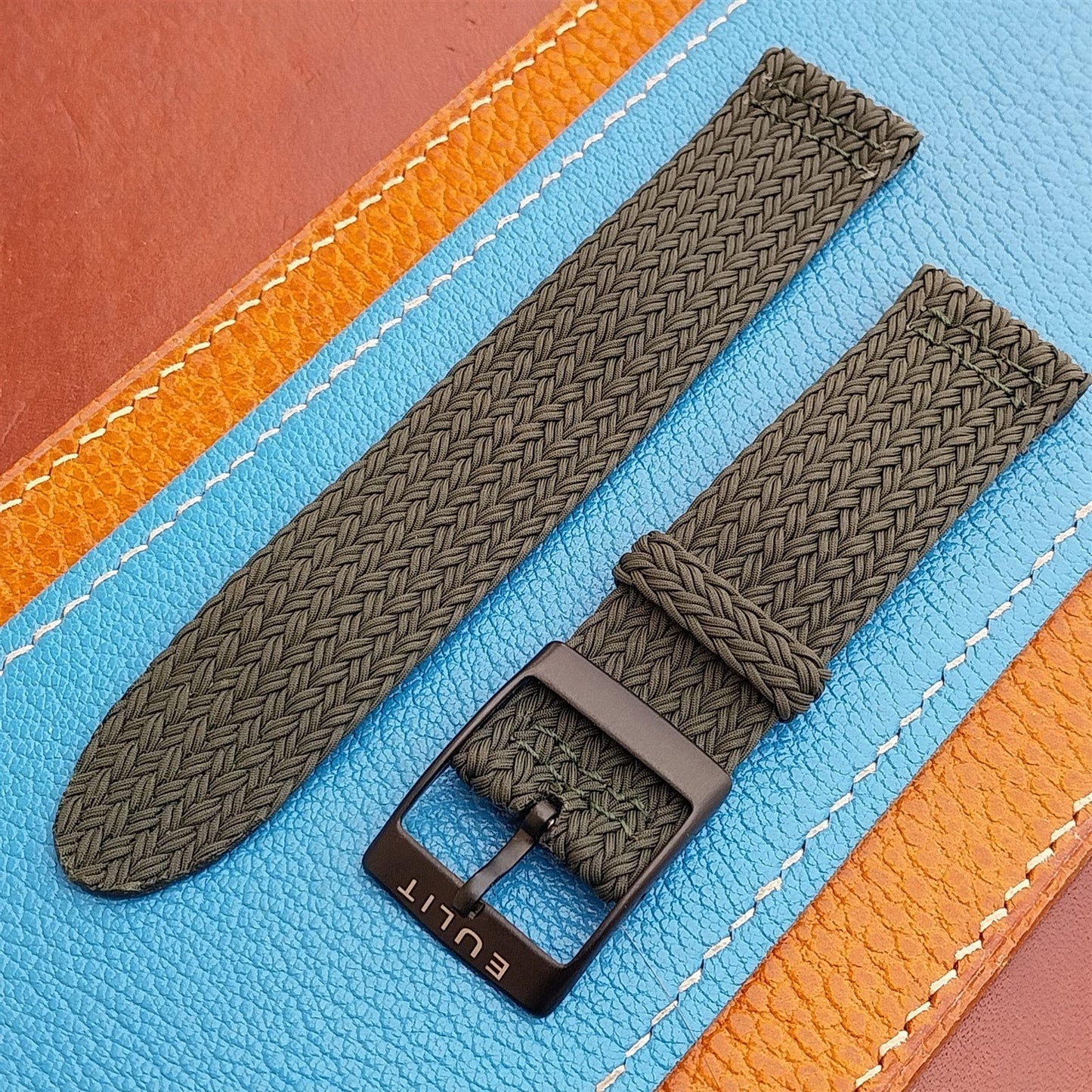20mm Eulit Palma Pacific Green Braided Perlon Two-Piece Field Watch Strap