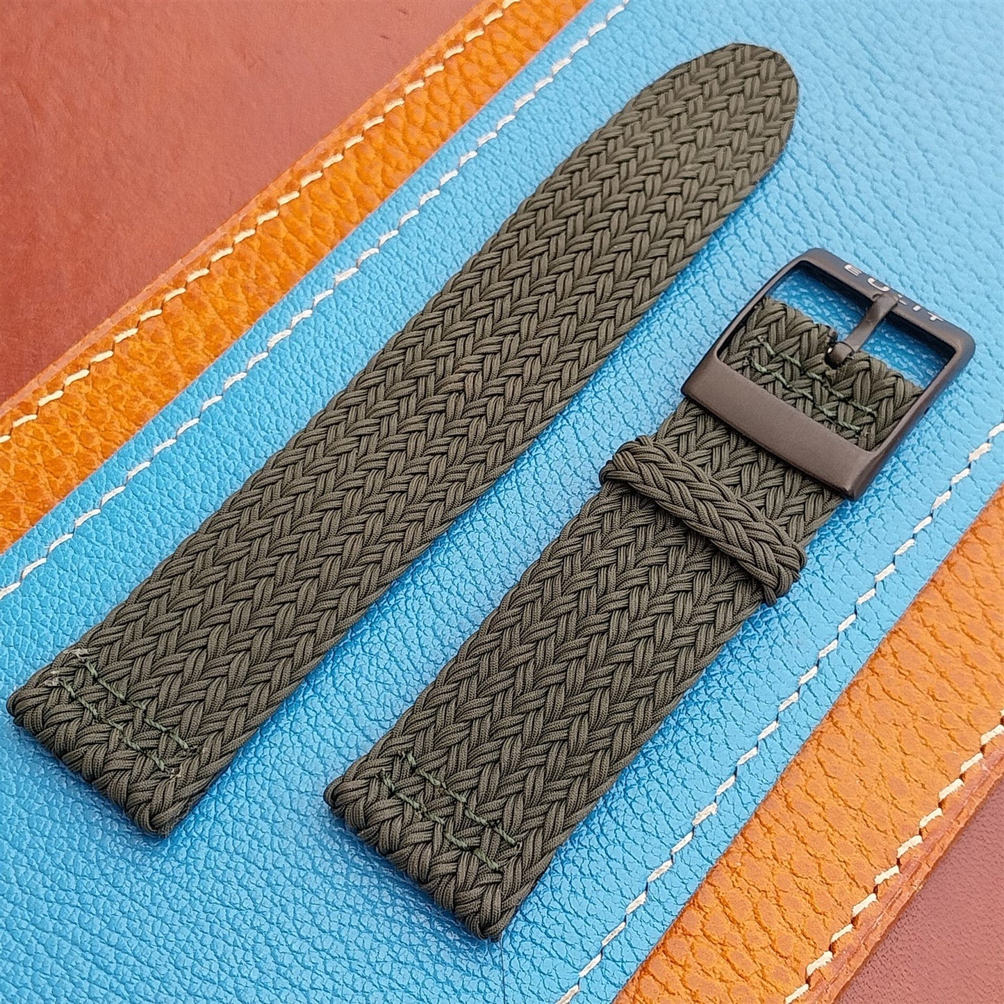 20mm Eulit Palma Pacific Green Braided Perlon Two-Piece Field Watch Strap