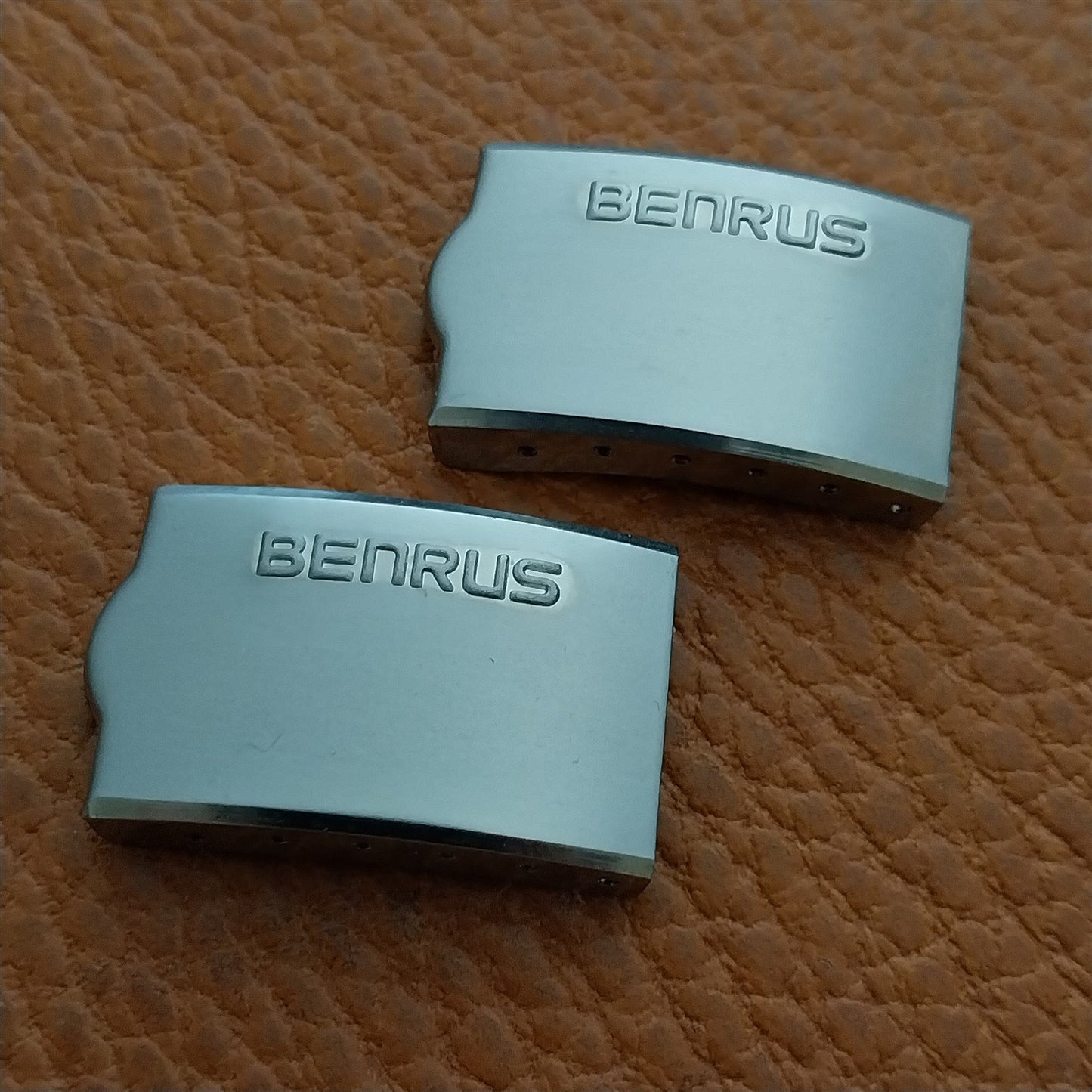 2 NOS Benrus Logo Stainless Steel Deployment Buckles
