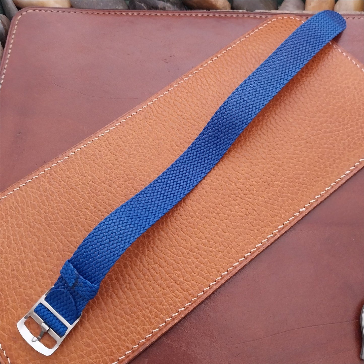 Blue 18mm Eulit Panama Braided Perlon Single Pass Field Watch Strap