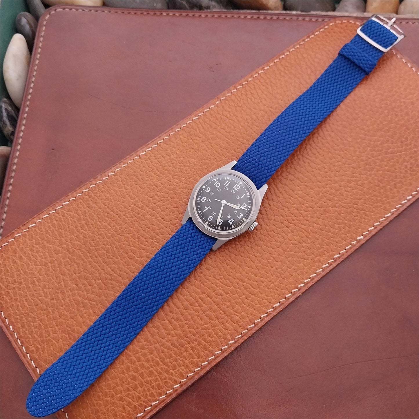 Blue 18mm Eulit Panama Braided Perlon Single Pass Field Watch Strap