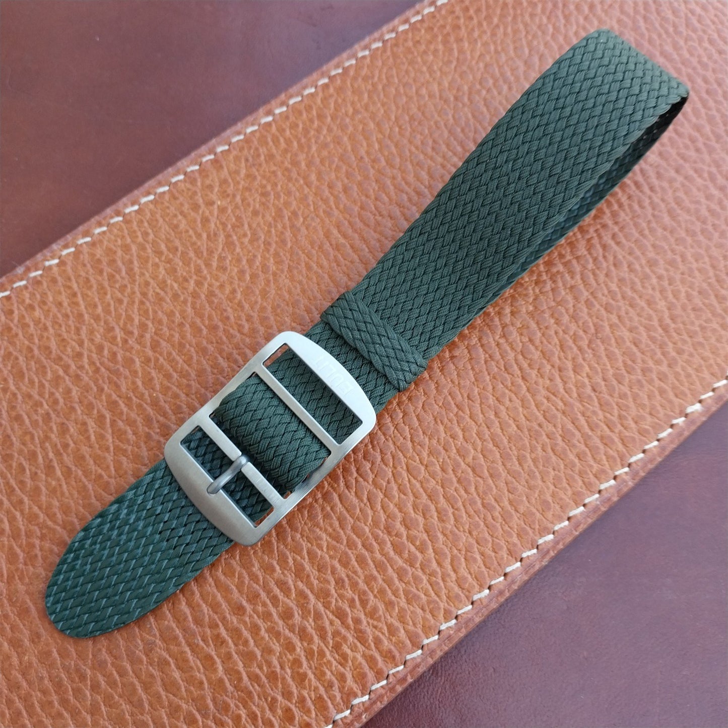Green 20mm Eulit Baltic Braided Perlon Single Pass Field Watch Strap