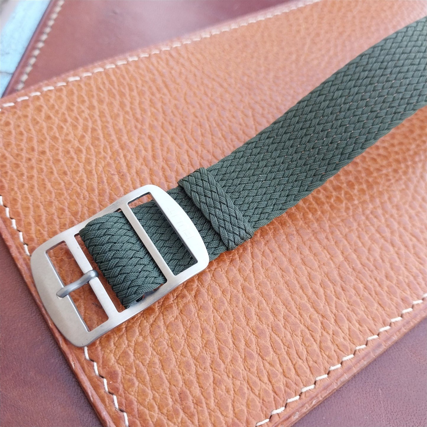 Green 20mm Eulit Baltic Braided Perlon Single Pass Field Watch Strap