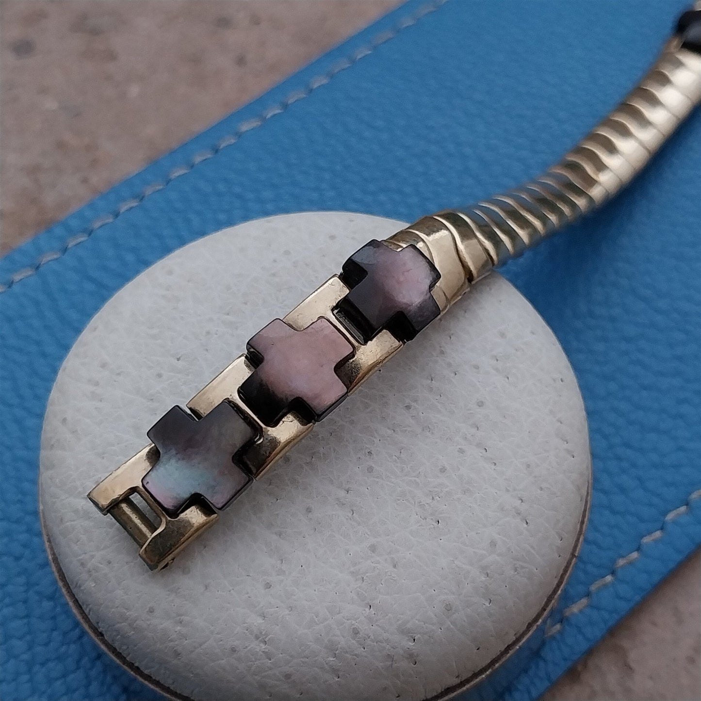Gold-Filled Mother of Pearl Ladies Unused 1950s Vintage Cocktail Watch Band