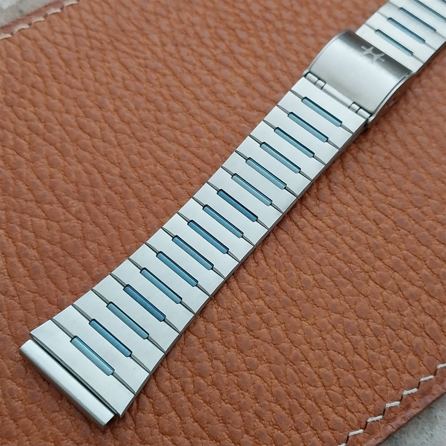 Vintage 19mm Hamilton Stainless & Steel & Blue NOS Unused Classic Watch Band