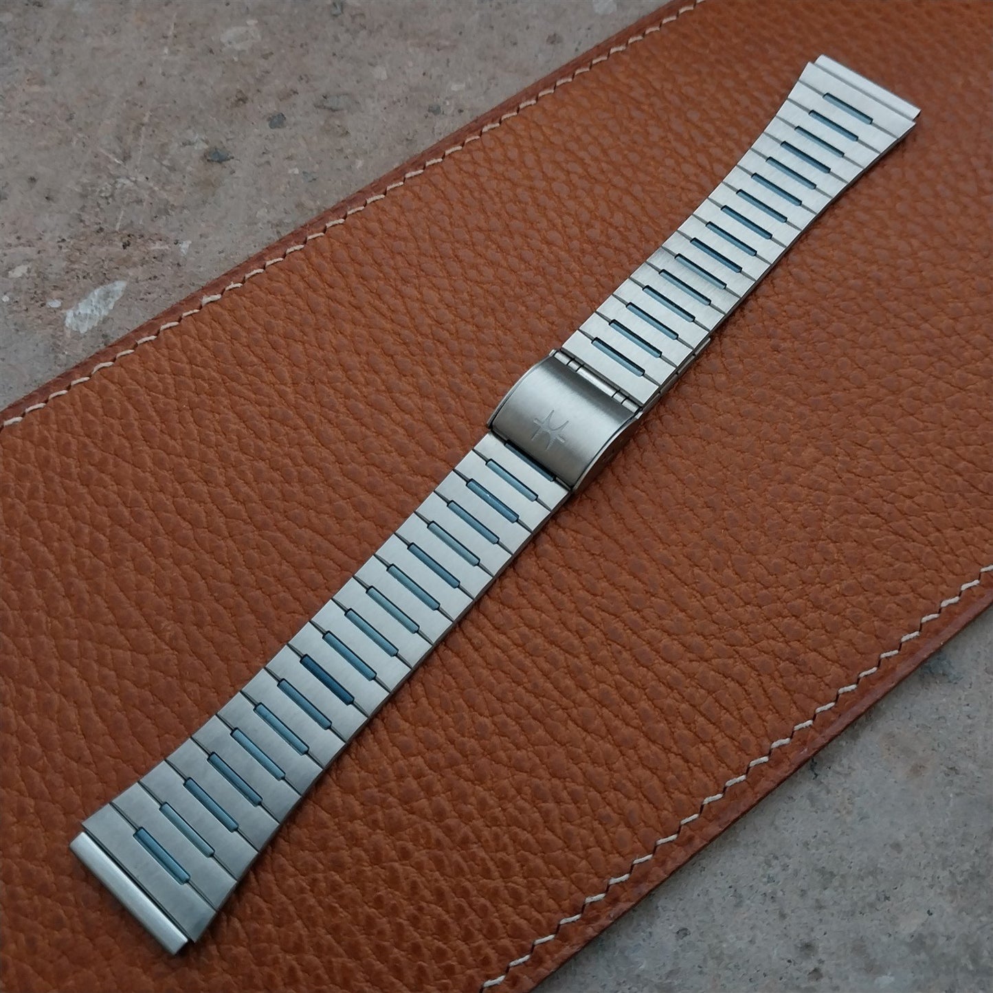 Vintage 19mm Hamilton Stainless & Steel & Blue NOS Unused Classic Watch Band