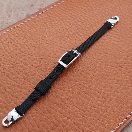 Vintage 1960s Womens Black Nylon & Silver -Tone Classic Cocktail Watch Strap