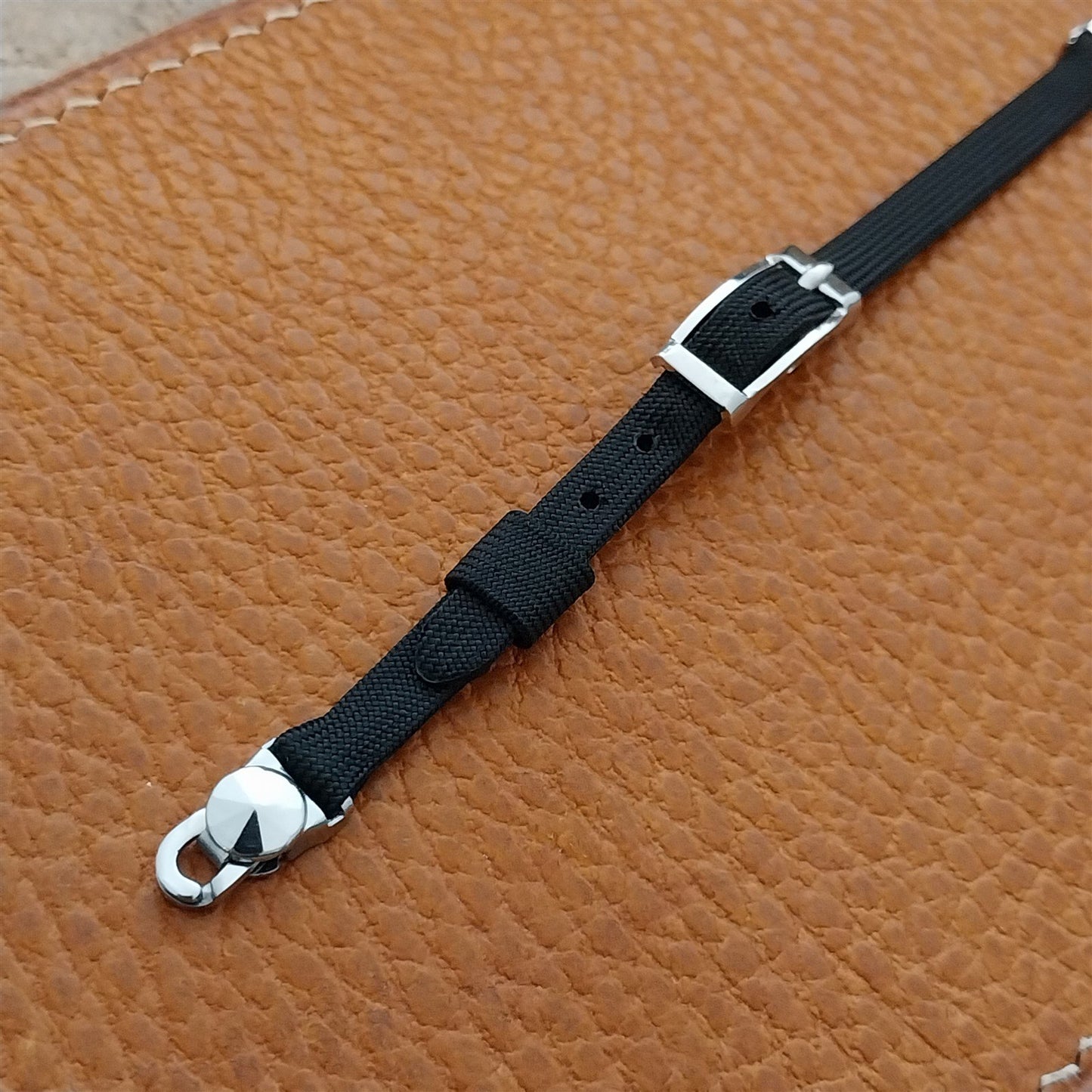 Vintage 1960s Womens Black Nylon & Silver -Tone Classic Cocktail Watch Strap