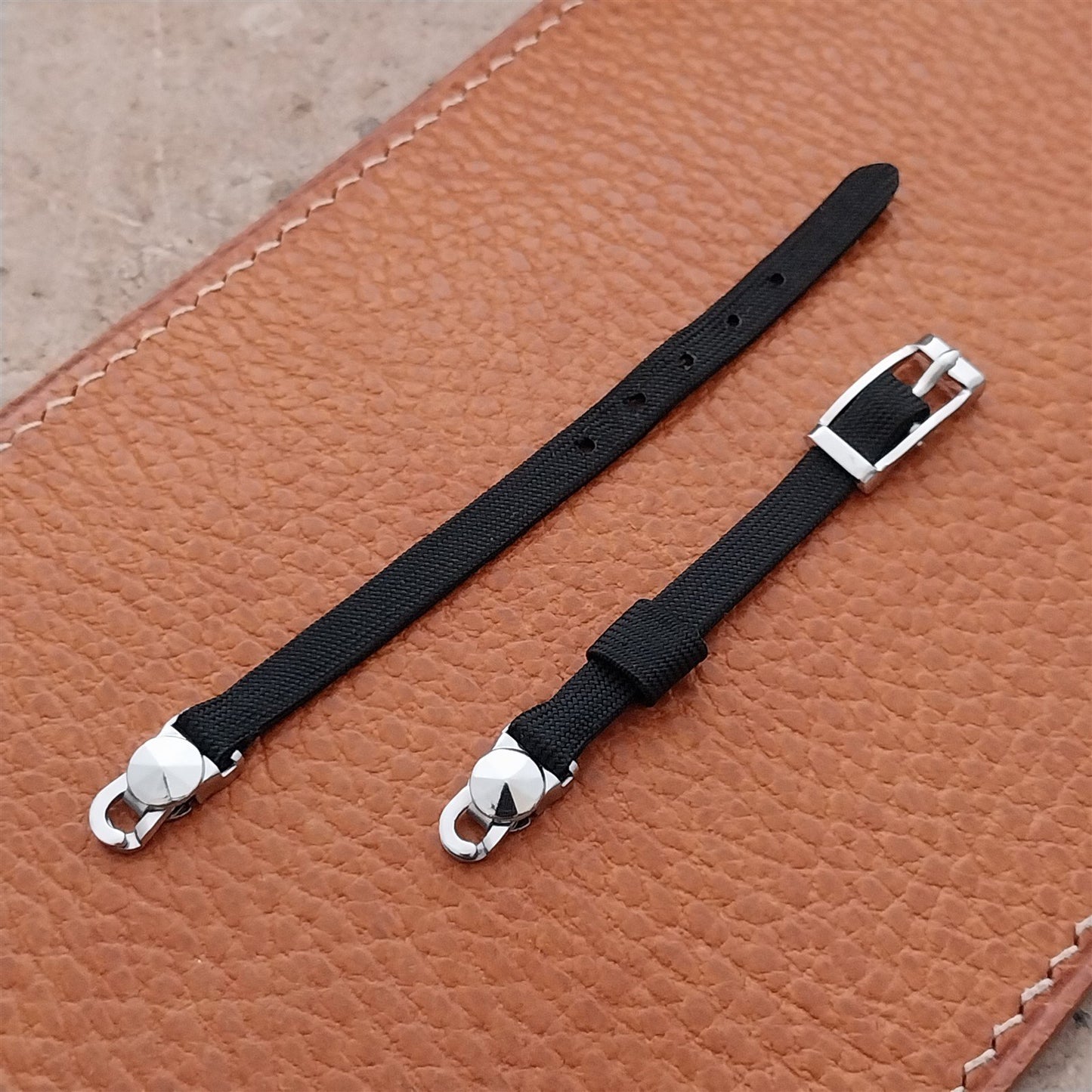Vintage 1960s Womens Black Nylon & Silver -Tone Classic Cocktail Watch Strap
