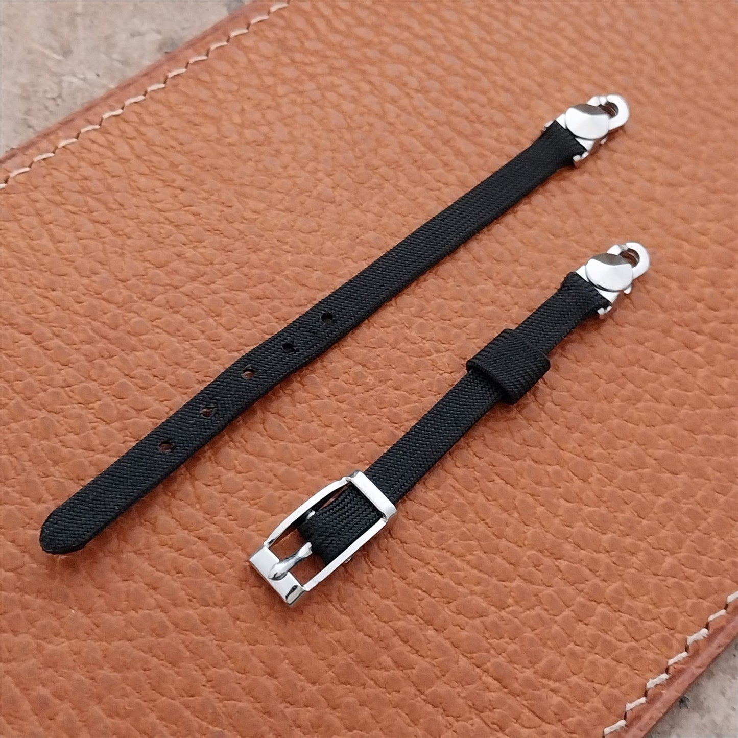 Vintage 1960s Womens Black Nylon & Silver -Tone Classic Cocktail Watch Strap