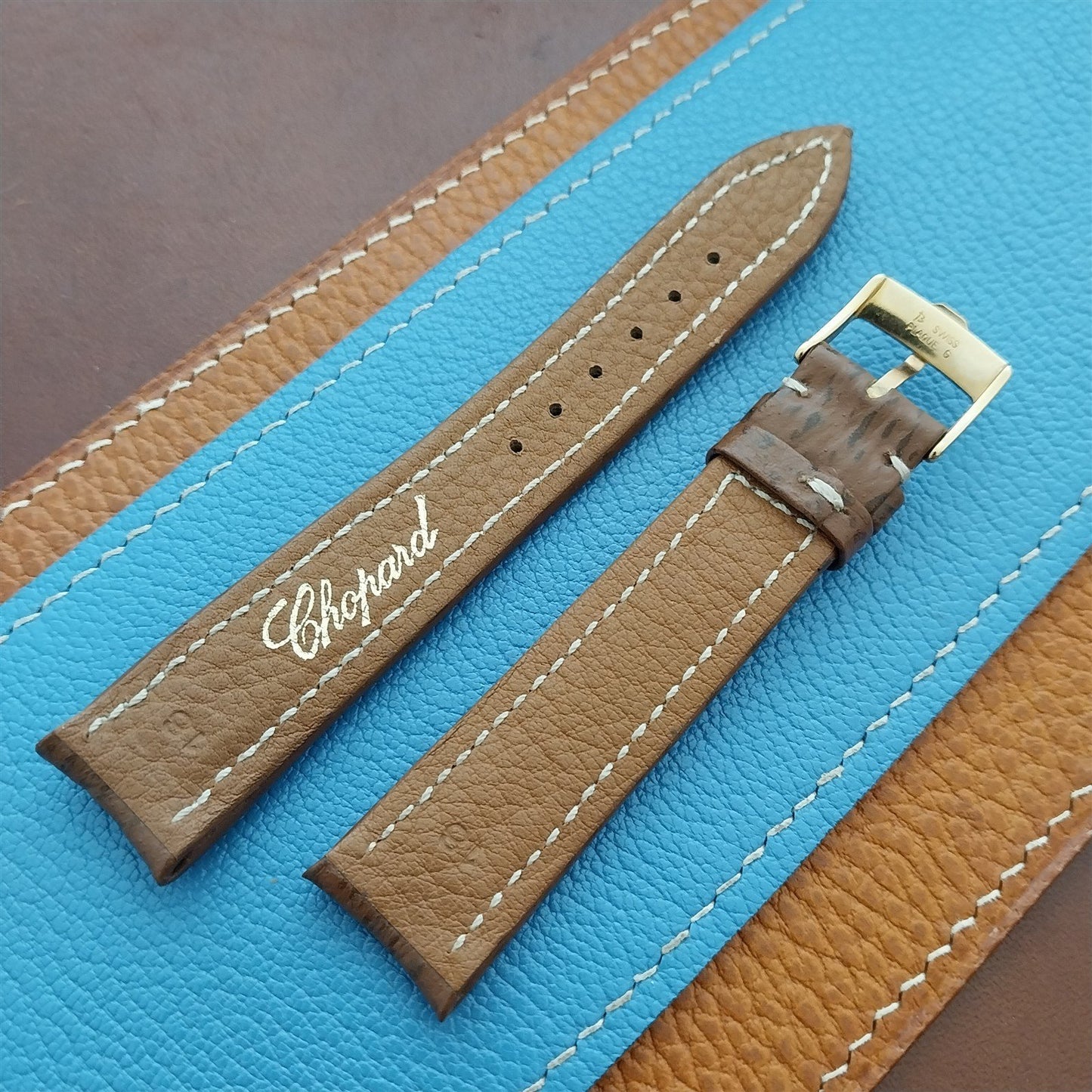 Chopard 18mm Shark Vintage Watch Strap & Gold-Plated C Logo Buckle