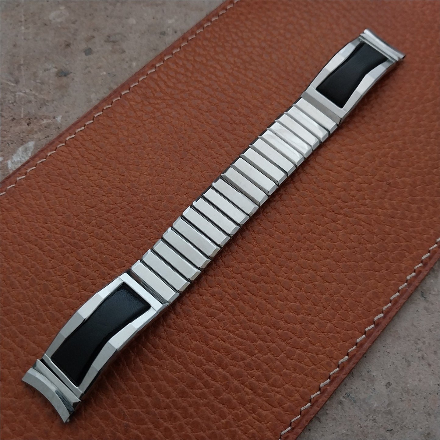 Gemex Baron 5/8" Stainless Steel & Black Unused 1950s Vintage Watch Band