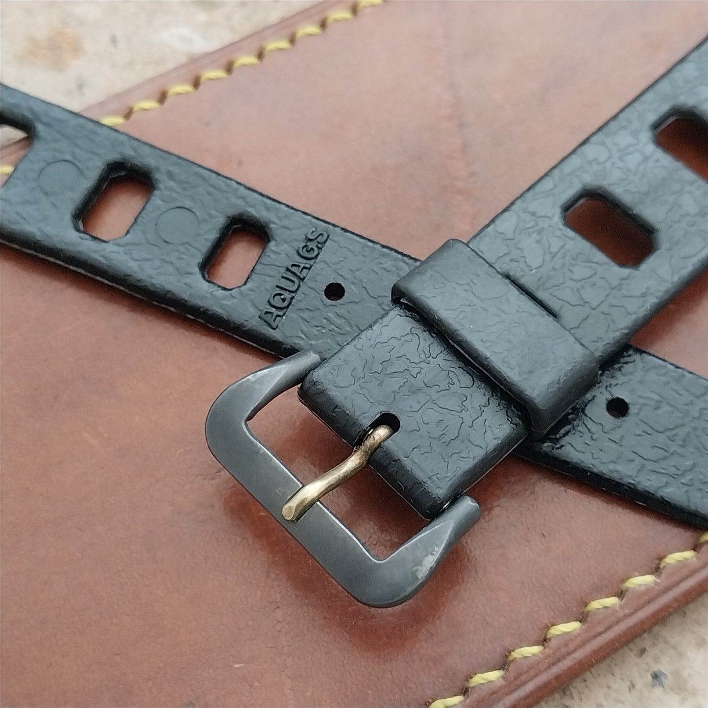 Vintage 20mm Classic Skindiver Black Unused Aqua GS Watch Strap & Brass Buckle