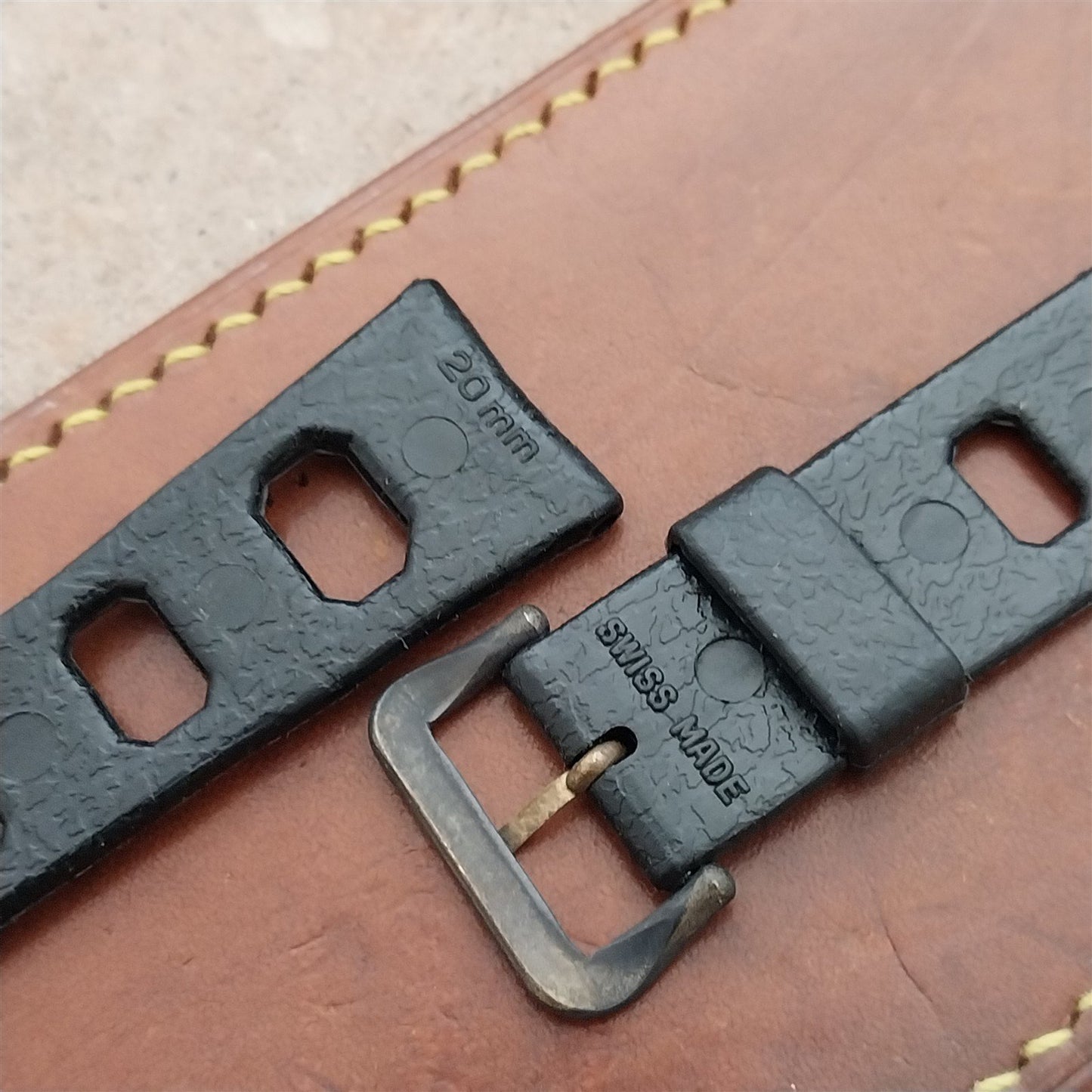 Vintage 20mm Classic Skindiver Black Unused Aqua GS Watch Strap & Brass Buckle