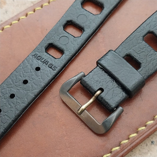 Vintage 20mm Classic Skindiver Black Unused Aqua GS Watch Strap & Brass Buckle