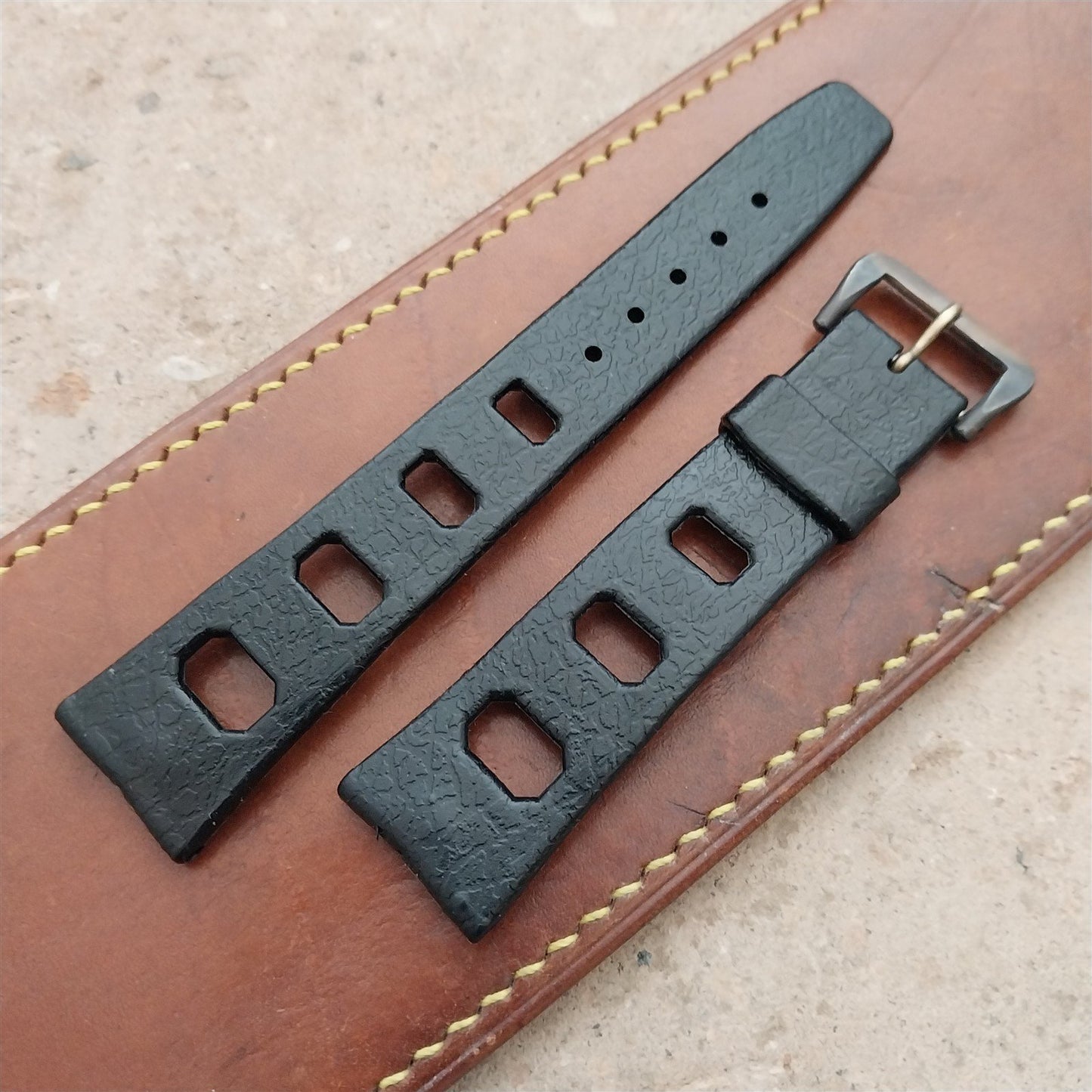 Vintage 20mm Classic Skindiver Black Unused Aqua GS Watch Strap & Brass Buckle