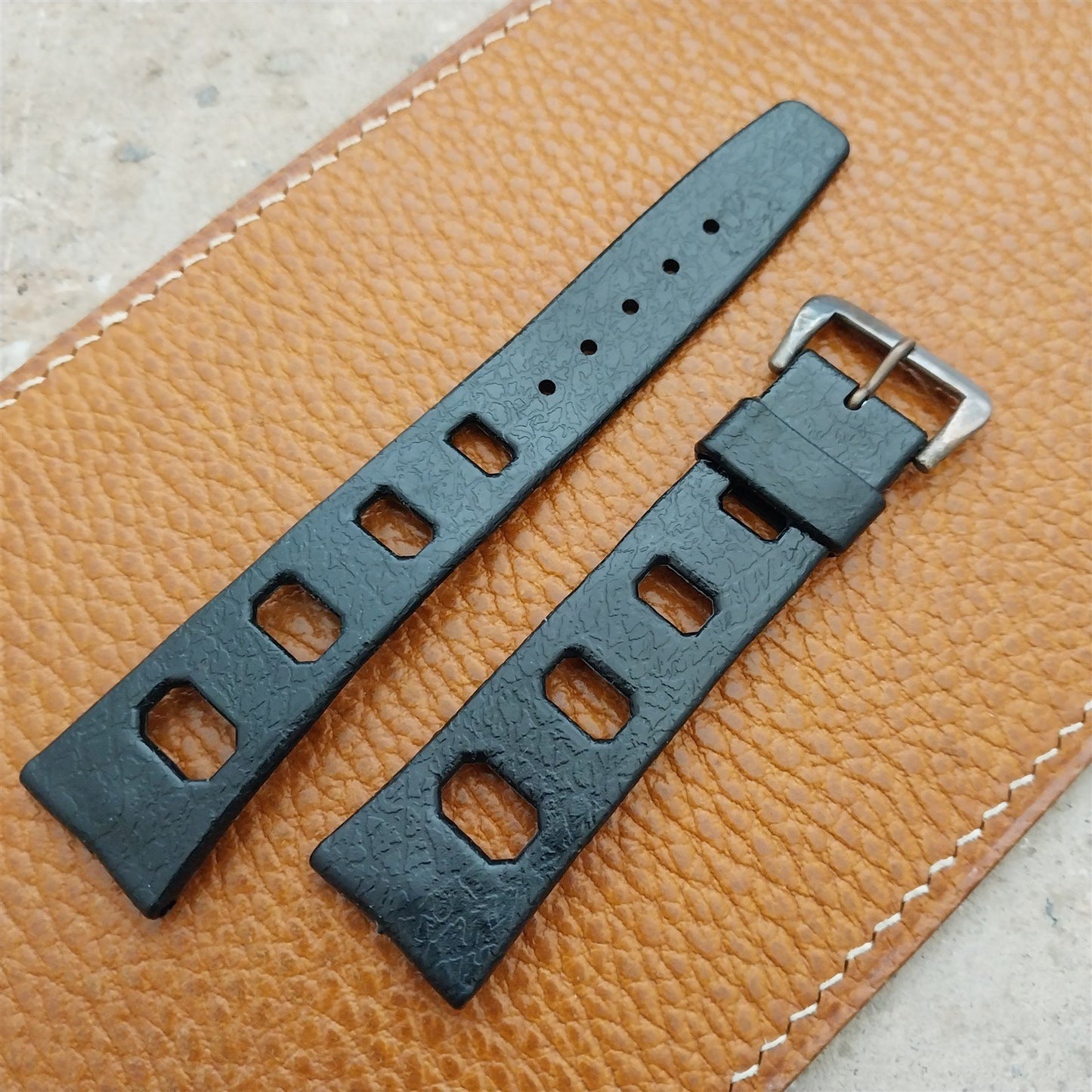 Vintage 20mm Classic Skindiver Black Unused Aqua GS Watch Strap & Brass Buckle