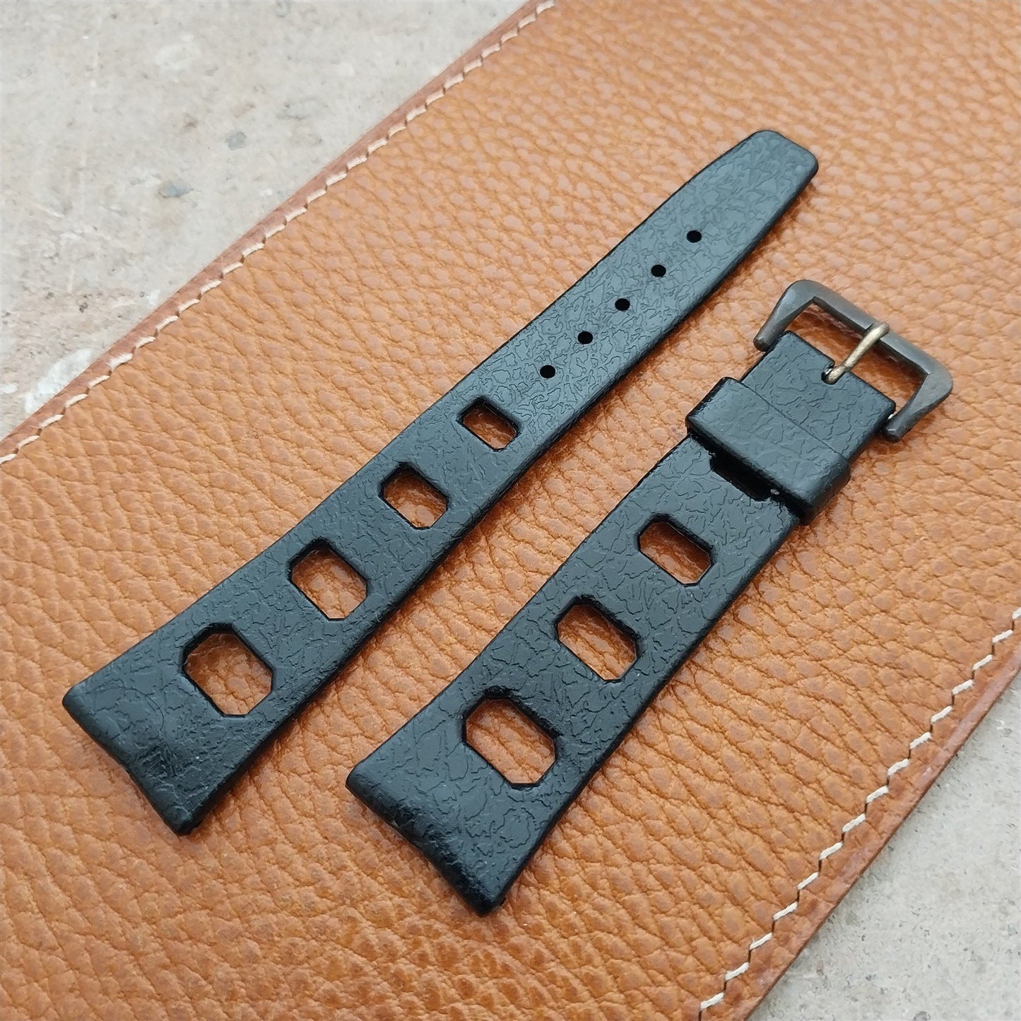 Vintage 20mm Classic Skindiver Black Unused Aqua GS Watch Strap & Brass Buckle