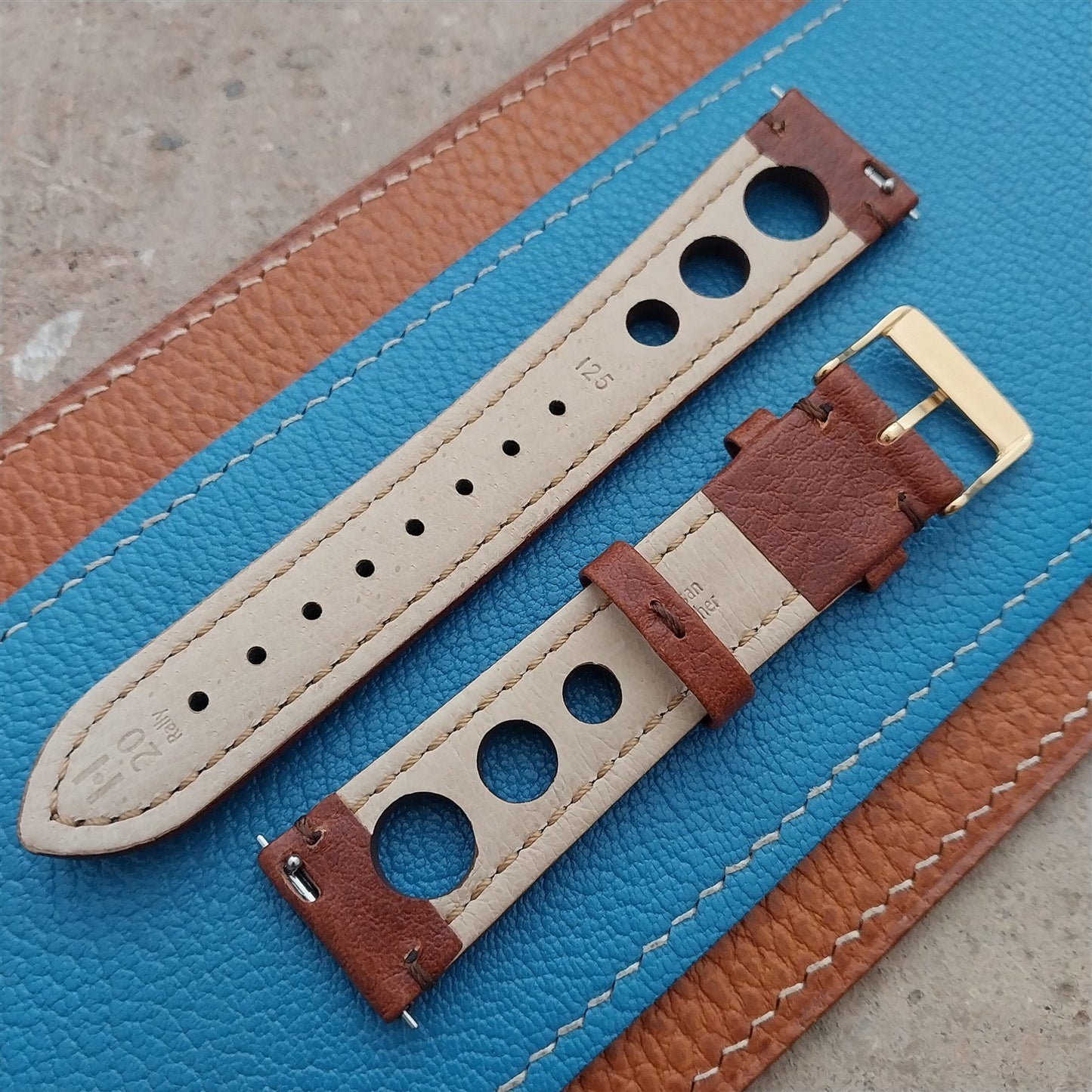 20mm Hirsch Rally Gold-Brown Buffalo Leather Unused 20/18 Watch Band