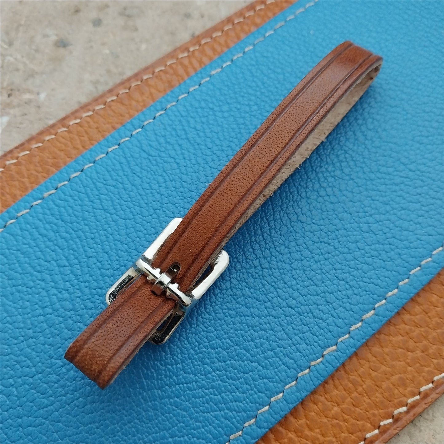 3/8" Brown Harness Leather Watch Fob Strap & Nickel Finish Buckle
