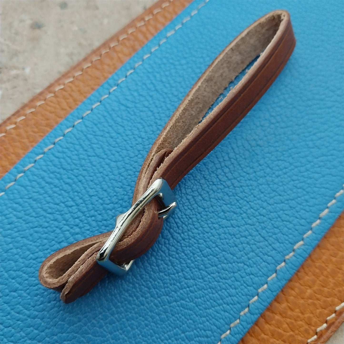3/8" Brown Harness Leather Watch Fob Strap & Nickel Finish Buckle