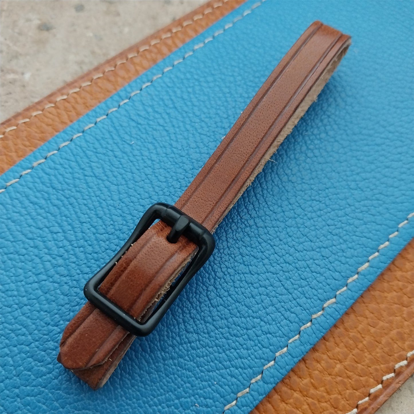 3/8" Brown Harness Leather Watch Fob Strap & Black Finish Buckle