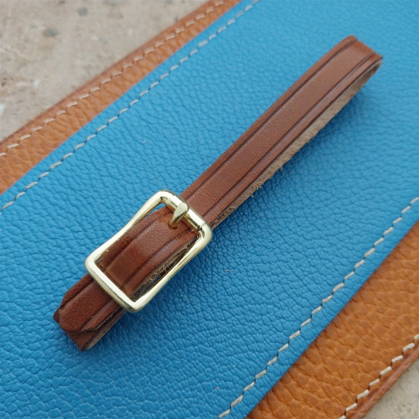 3/8" Brown Harness Leather Watch Fob Strap & Gold Finish Buckle