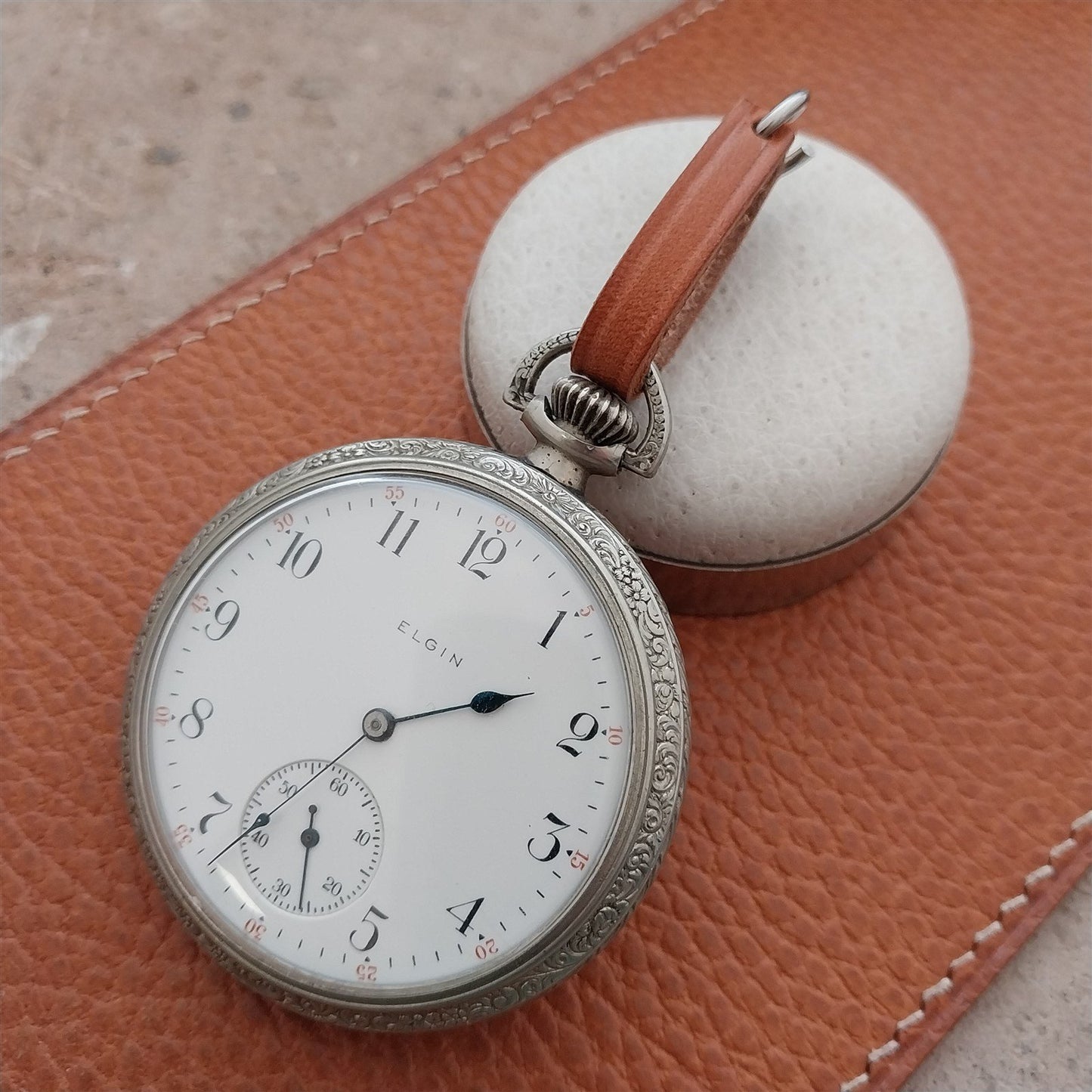 1/4" Russet Brown Saddle Leather Pocket Watch Chain Strap