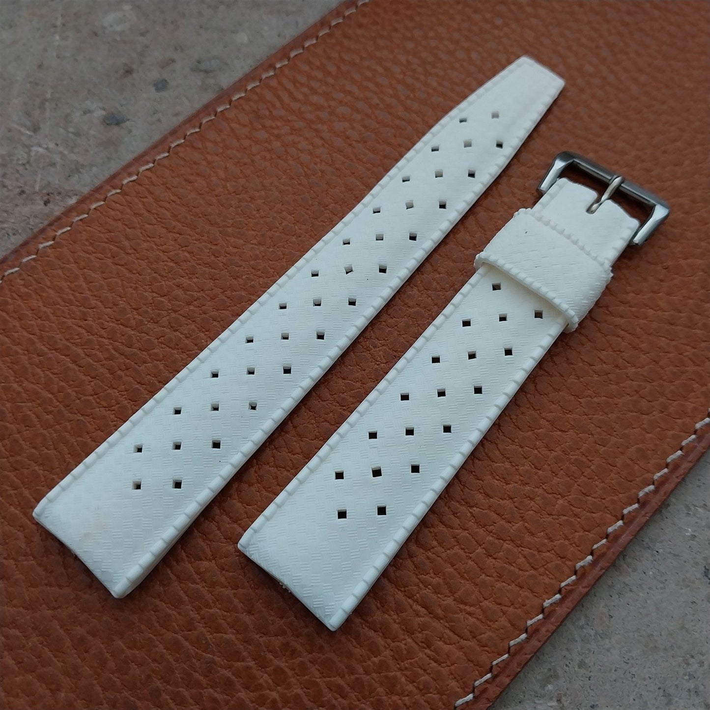 Vintage 19mm Swiss Tropic Straight End White Unused NOS 1970s Diver Watch Strap