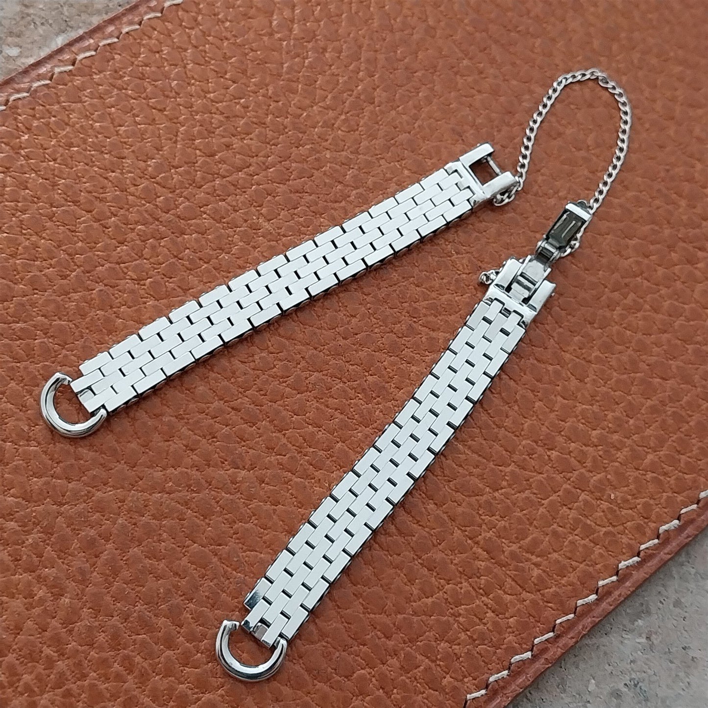 Vintage White Gold-Filled Ladies Basketweave Kreisler 1950s Cocktail Watch Band