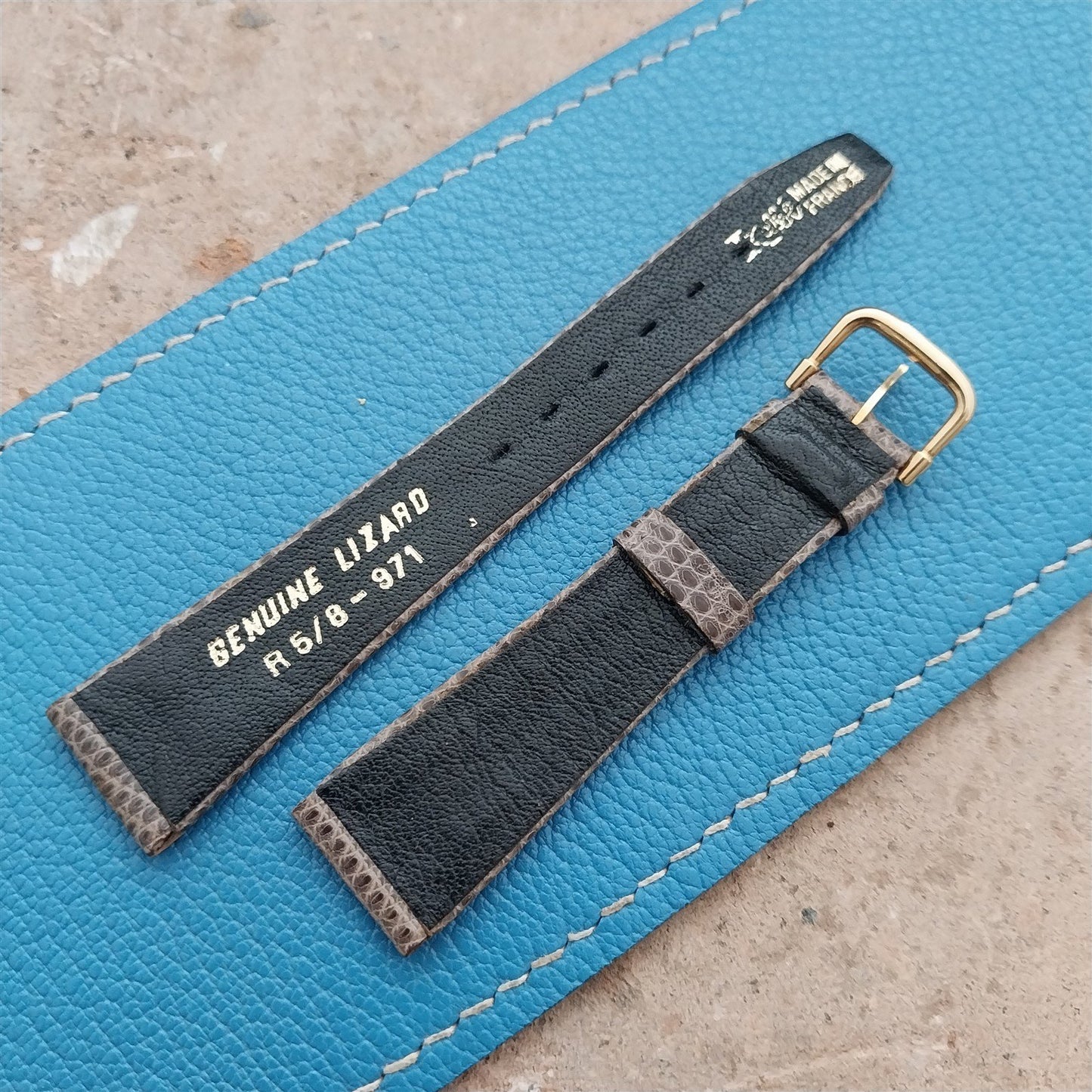 Vintage 5/8" Kalbe France Short Gray Lizard 1970s Classic Tapered Watch Strap