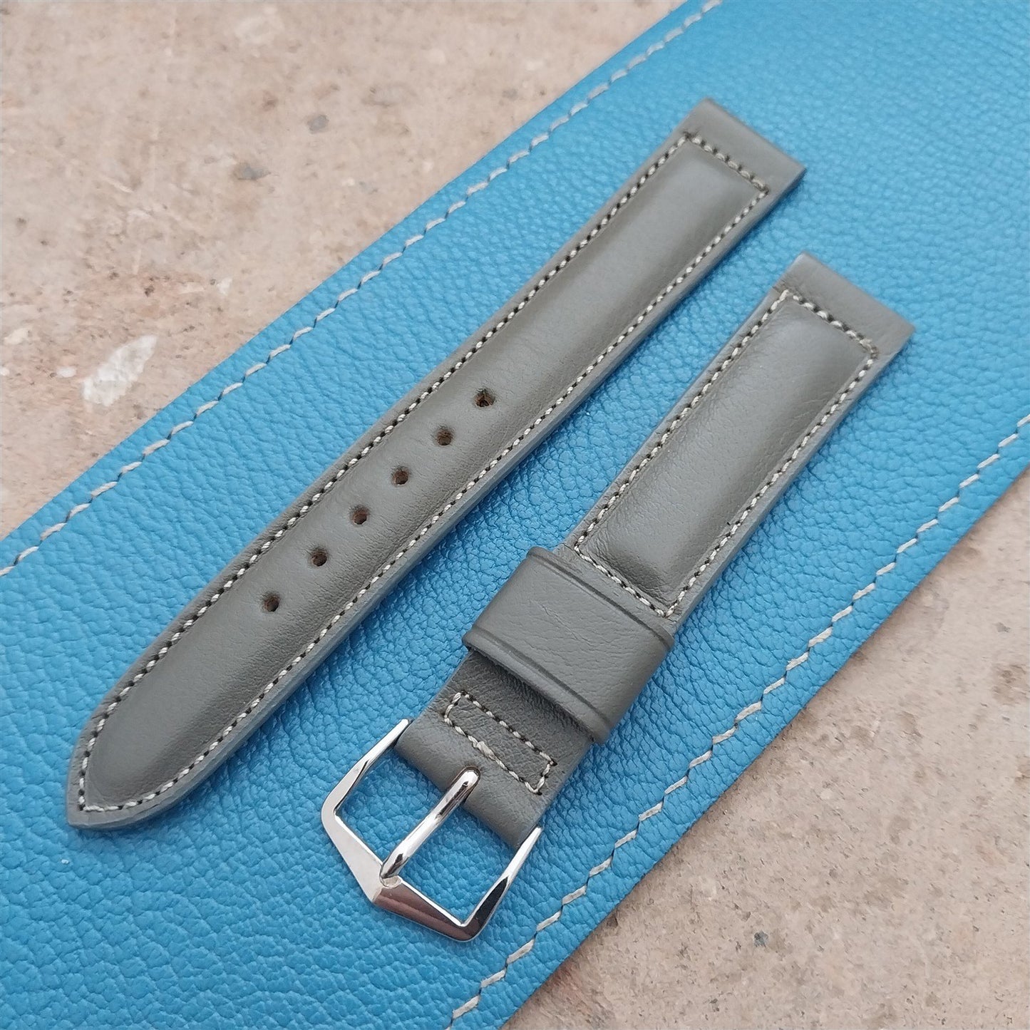 16mm Kreisler Padded Gray Calfskin Unused 1950s Vintage Watch Strap