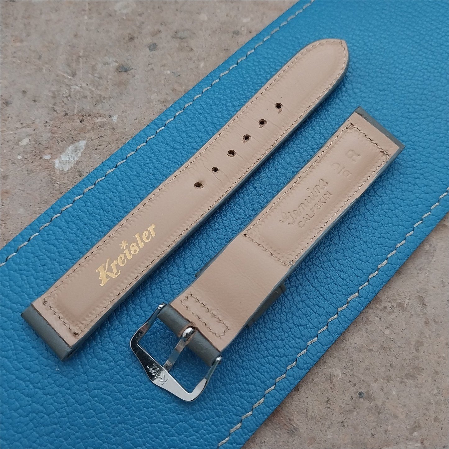 16mm Kreisler Padded Gray Calfskin Unused 1950s Vintage Watch Strap