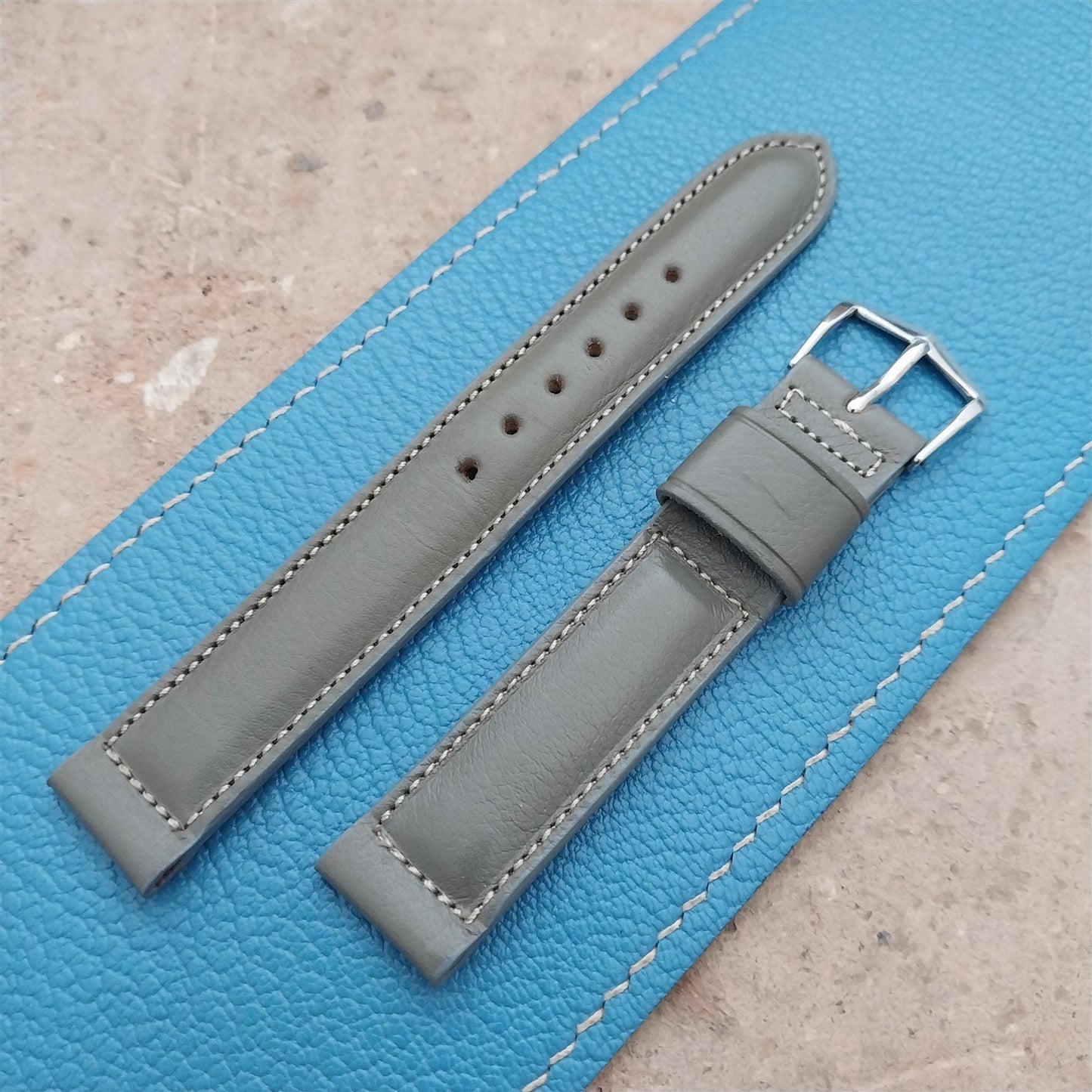 16mm Kreisler Padded Gray Calfskin Unused 1950s Vintage Watch Strap